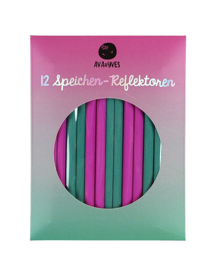 Ava & Yves Speichenreflektoren Pink/Petrol – Set aus 12 hochreflektierenden Speichenclips (8 cm) aus wetterfester Reflexfolie für Fahrräder.