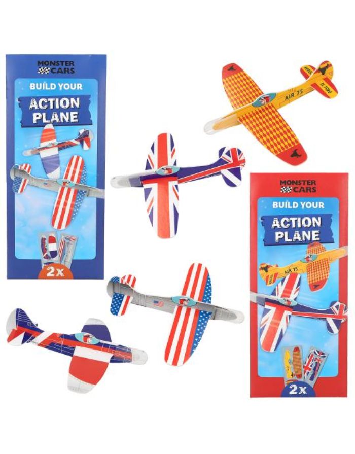 Bunte Dino World Gleitflugzeuge zum Zusammenstecken im 2er-Set für Kinder ab 5 Jahren.