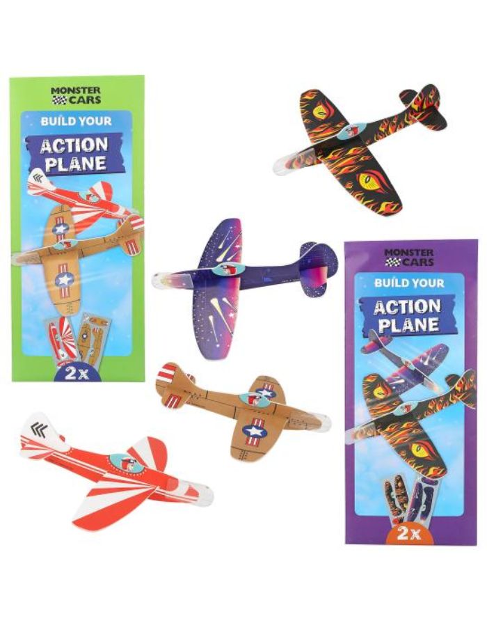 Bunte Dino World Gleitflugzeuge zum Zusammenstecken im 2er-Set für Kinder ab 5 Jahren.