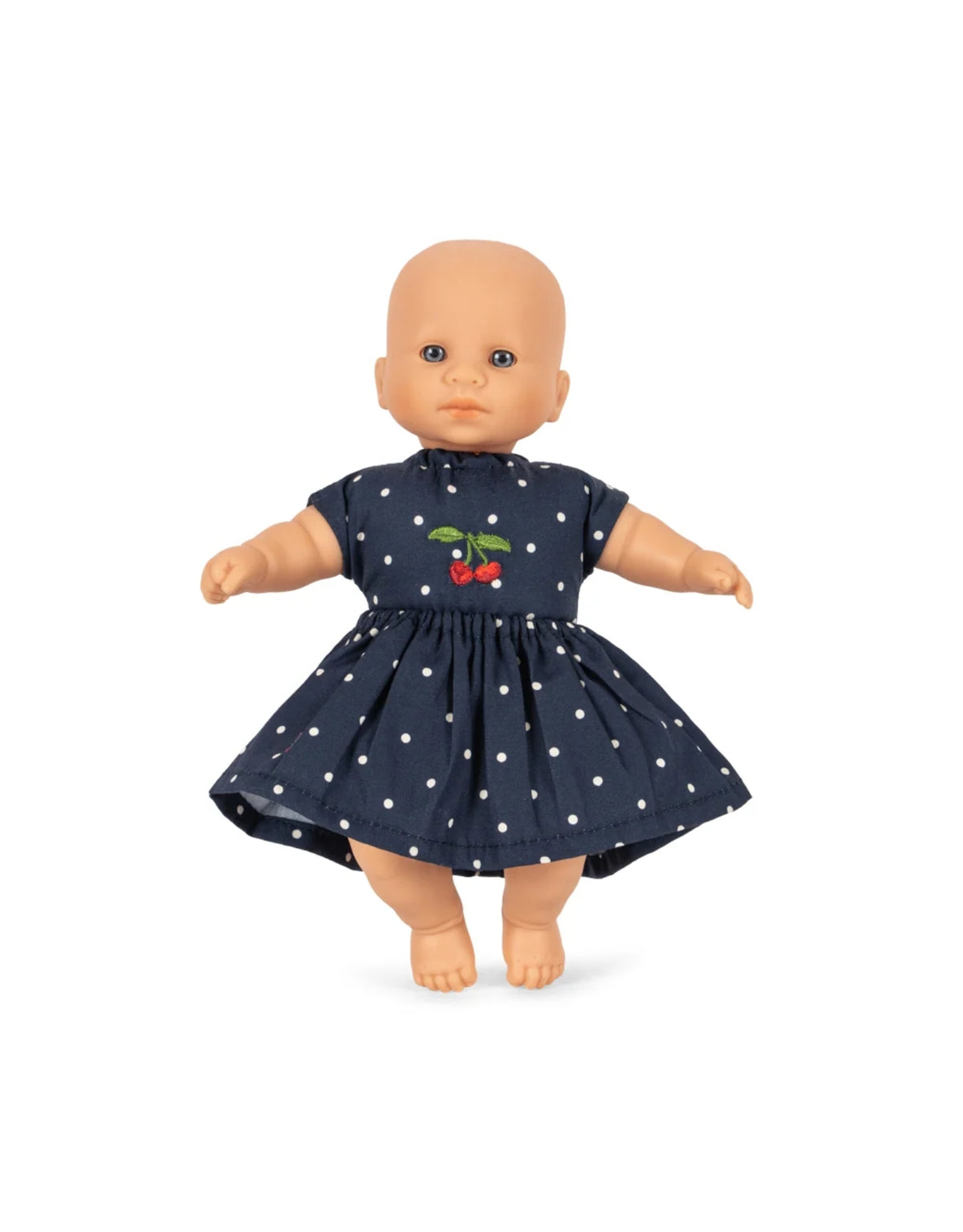 Mini Doll Ditzy Dot von Konges Sløjd, 21 cm große Puppe mit weichem Stoffkörper und liebevoll gestaltetem Puppenkleid im Ditzy Dot Design.