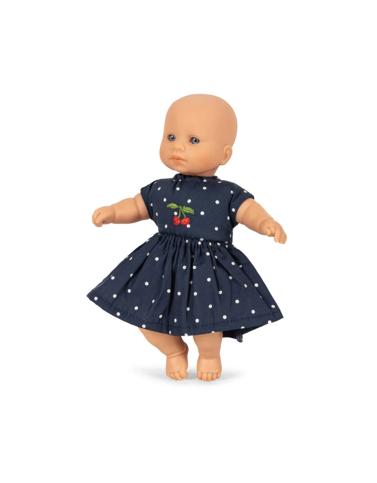 Mini Doll Ditzy Dot von Konges Sløjd, 21 cm große Puppe mit weichem Stoffkörper und liebevoll gestaltetem Puppenkleid im Ditzy Dot Design.