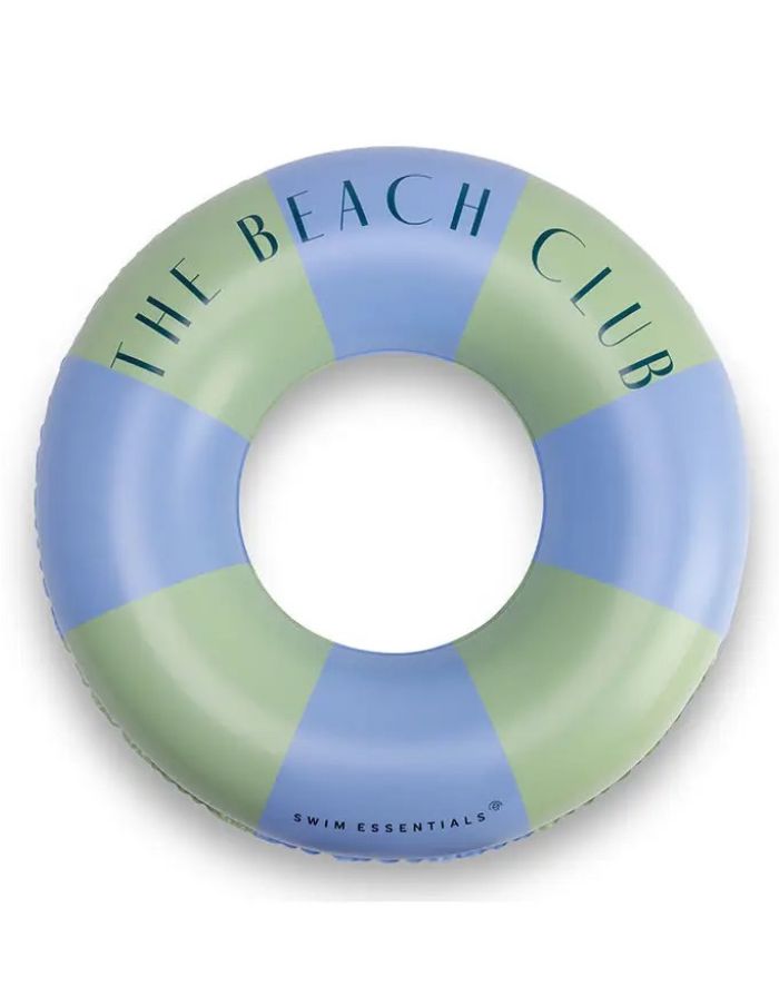Schwimmring mit 90cm Durchmesser in Blau Grün mit der Aufschrift the Beach Club von Swim Essentials als Freisteller von oben