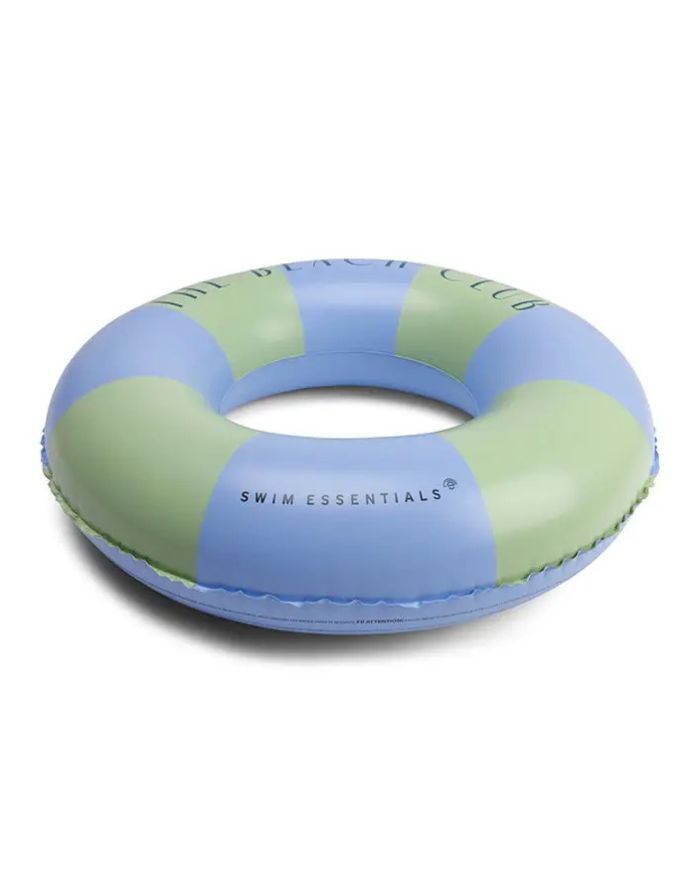 Schwimmring mit 90cm Durchmesser in Blau Grün mit der Aufschrift the Beach Club von Swim Essentials als Freisteller von der Seite