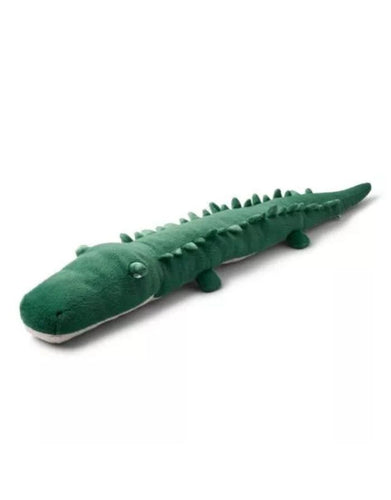 Langes, weiches Stofftier-Krokodil Carlos von Liewood in Grün, nachhaltig aus Recycling-Polyester gefertigt, 125 cm lang.
