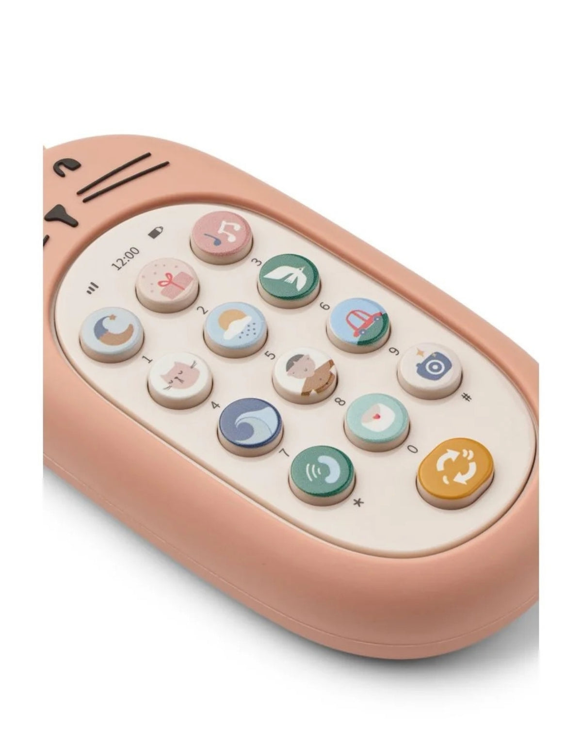 Rosa Fidi Spielzeugtelefon von Liewood in der Farbe Pale Tuscany mit niedlichem Hasendesign, 13 interaktiven Soundtasten und kindgerechter Form im Detail