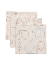 Laden Sie das Bild in den Galerie-Viewer, Jollein Spucktuch 3er Set „Elephant Tales“ – 31x31 cm Musselin-Mulltücher aus Baumwolle mit Elefantenprint, OEKO-TEX zertifiziert.
