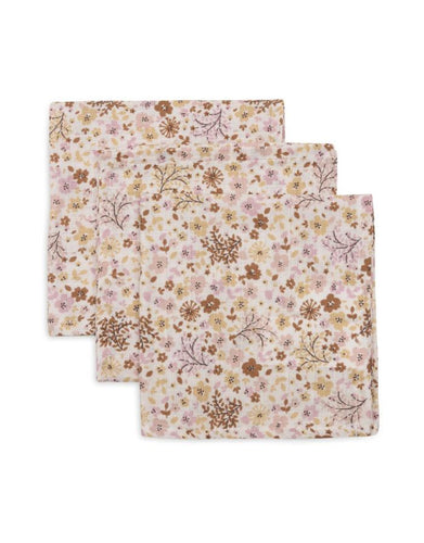 Jollein Spucktuch 3er Set „Flower Fairies“ – 31x31 cm Musselin-Mulltücher mit Blumenprint aus Baumwolle, OEKO-TEX zertifiziert.