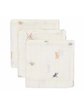 Laden Sie das Bild in den Galerie-Viewer, Jollein Spucktuch 3er Set „Jungle Jambo“ – 31x31 cm Musselin-Mulltücher mit Tierprint (Geparden, Zebras, Giraffen) aus Baumwolle, OEKO-TEX zertifiziert.
