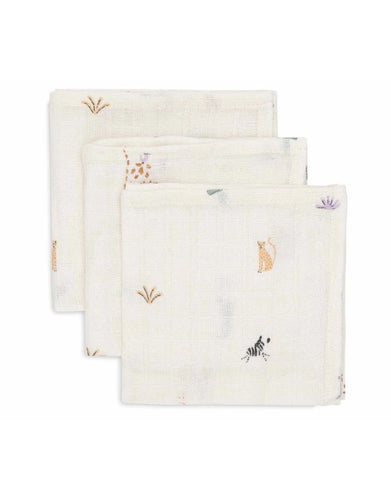 Jollein Spucktuch 3er Set „Jungle Jambo“ – 31x31 cm Musselin-Mulltücher mit Tierprint (Geparden, Zebras, Giraffen) aus Baumwolle, OEKO-TEX zertifiziert.