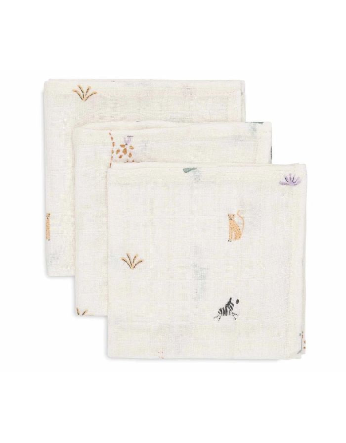 Jollein Spucktuch 3er Set „Jungle Jambo“ – 31x31 cm Musselin-Mulltücher mit Tierprint (Geparden, Zebras, Giraffen) aus Baumwolle, OEKO-TEX zertifiziert.