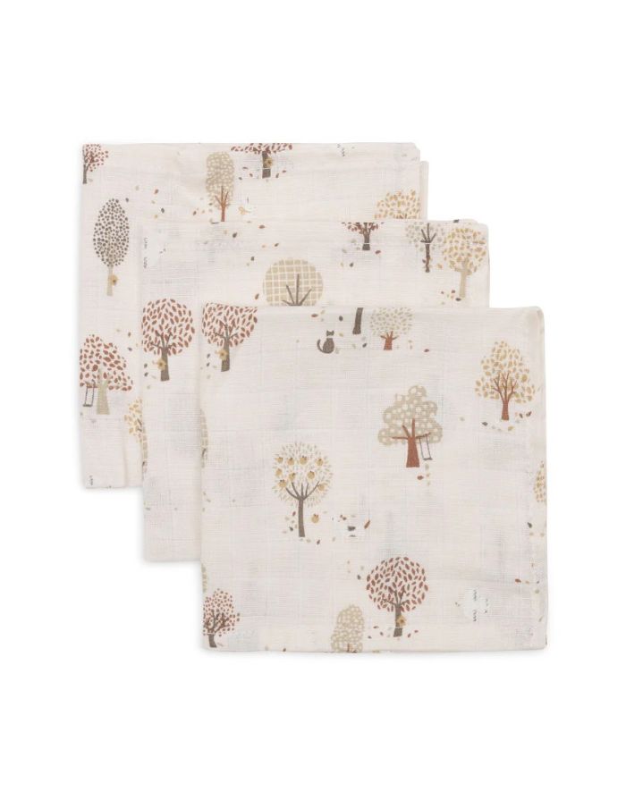 Jollein Spucktuch 3er Set „Tiny Park“ – 31x31 cm Musselin-Mulltücher aus Baumwolle mit Tier- und Parkmotiv, OEKO-TEX zertifiziert.