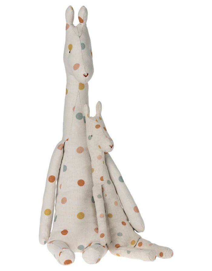 Maileg Safari Friends Giraffe Medium Kuscheltier aus Leinen mit Punkten, 47 cm große Giraffe für Kinder und Babys