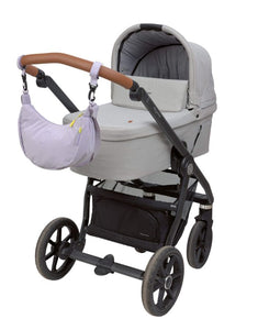 LÄSSIG Stretch Up Umhängetasche in Lila, wasserabweisend, recyceltes Innenmaterial, PFC-frei, mit Reißverschluss, Kinderwagenhaken & Neon-Details.