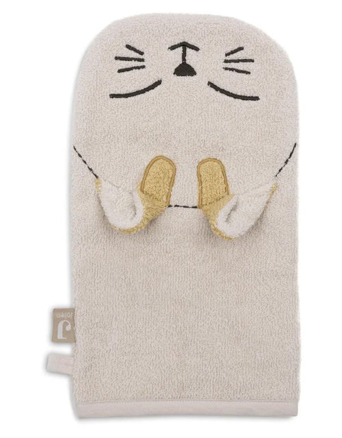 Jollein Waschhandschuh Frottee Charlie Cat aus weicher Baumwolle mit niedlichem Katzen-Design.