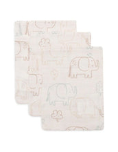 Laden Sie das Bild in den Galerie-Viewer, Jollein Waschlappen Musselin 3er Set „Elephant Tales“ – weiche hydrophile Baumwoll-Waschlappen mit Elefantenprint, OEKO-TEX zertifiziert, sanft zur Babyhaut.

