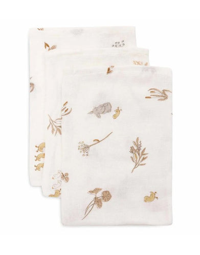 Jollein Waschlappen Musselin 3er Set „Riverside“ – weiche hydrophile Baumwoll-Waschlappen mit Enten- und Hasenprint, OEKO-TEX zertifiziert, sanft zur Babyhaut.
