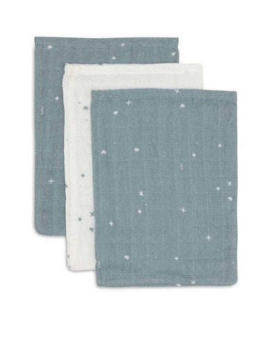 Jollein Waschlappen Musselin 3er Set „Twinkling“ – hydrophile Baumwoll-Waschlappen in Sea Green mit Sternenprint, OEKO-TEX zertifiziert, weich und hautfreundlich.