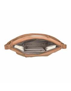 LÄSSIG Lunua Wickeltasche in Almond – große Bum Bag mit Wickelzubehör, vegan, recycelt & pfc-frei, mit Neon-Details und Kinderwagenbefestigung.