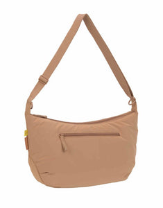 LÄSSIG Lunua Wickeltasche in Almond – große Bum Bag mit Wickelzubehör, vegan, recycelt & pfc-frei, mit Neon-Details und Kinderwagenbefestigung.
