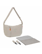 Laden Sie das Bild in den Galerie-Viewer, LÄSSIG Lunua Wickeltasche in Beige – große Bum Bag mit Wickelzubehör, Feuchtfach, vegan, recycelt &amp; pfc-frei, mit Neon-Details und Kinderwagenbefestigung.
