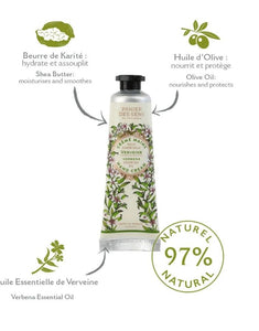 Belebende Verbene Handcreme 30ml von Panier Des Sens, Mini-Handcreme mit Sheabutter, Olivenöl und ätherischem Verbenaöl für hydratisierte und zart duftende Hände.