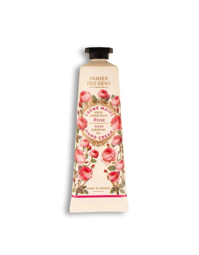 Handcreme Regenerierende Rose 30ml von Panier Des Sens, Mini-Handcreme mit Sheabutter, Olivenöl und ätherischem Rosenöl für weiche, hydratisierte und duftende Hände.