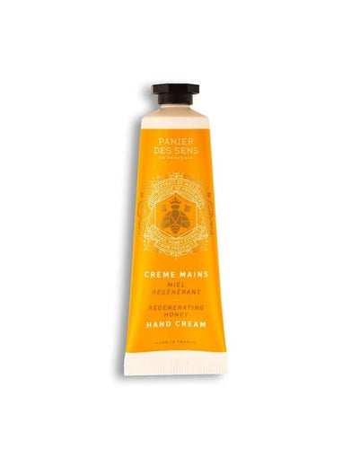 Handcreme Regenerierender Honig 30ml von Panier Des Sens, Mini-Handcreme mit Sheabutter, biologischem Honigextrakt und Propolis für weiche, geschmeidige und duftende Hände.