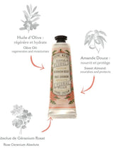 Laden Sie das Bild in den Galerie-Viewer, Handcreme Spritzige Rosengeranie 30ml von Panier Des Sens, Mini-Handcreme mit Olivenöl und Rosengeranie Absolue für hydratisierte, weich duftende Hände.
