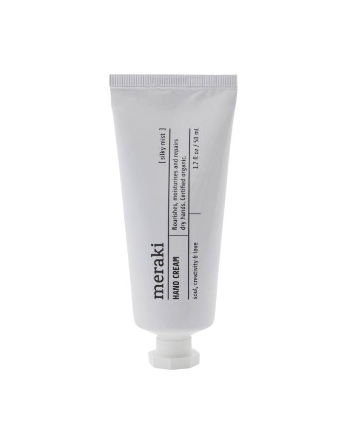 Meraki Handcreme Silky Mist – feuchtigkeitsspendende, nährende Handpflege mit Aloe vera, Jojobaöl und Kakaobutter.