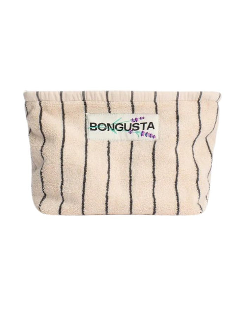  Bongusta Naram Kosmetiktasche in Creme und Ink mit Streifenmuster und Reißverschluss.