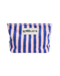 Bongusta Naram Kosmetiktasche in Dazzling Blue und Rose mit Streifenmuster und Reißverschluss.