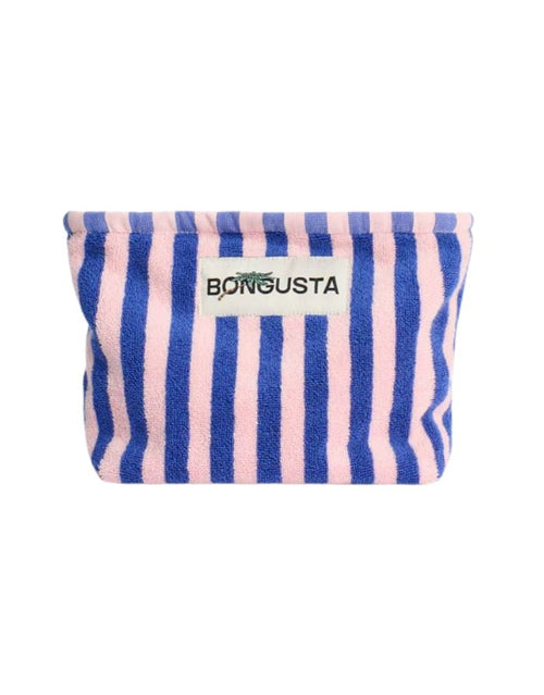 Bongusta Naram Kosmetiktasche in Dazzling Blue und Rose mit Streifenmuster und Reißverschluss.