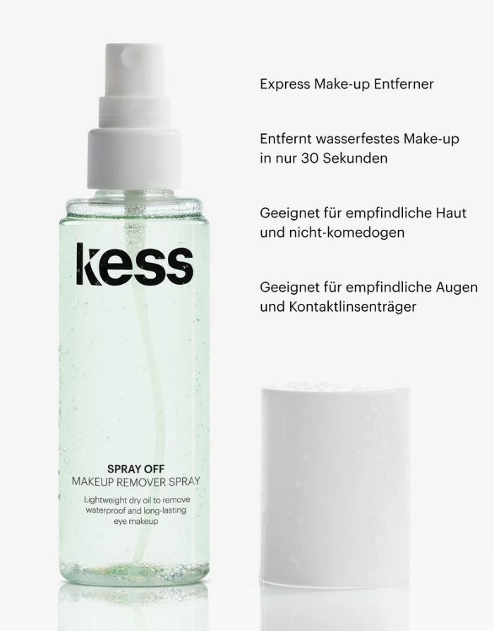 Makeup Remover Spray von Kess Berlin mit innovativem Sprühkopf zur sanften Entfernung von wasserfestem Make-up, 75 ml ohne Deckel mit Beschreibung