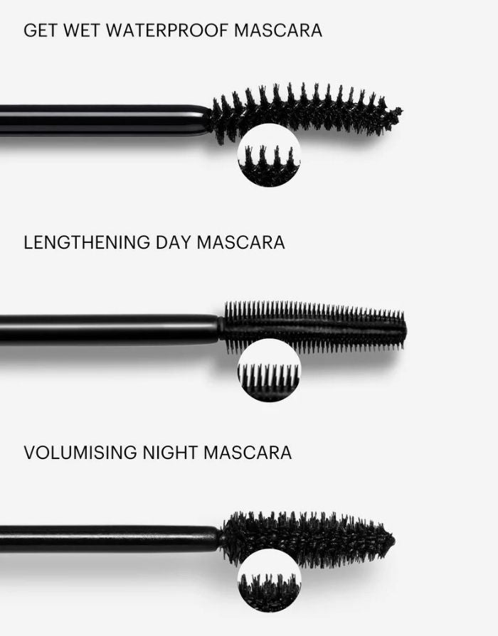 Get Wet Waterproof Mascara von Kess Berlin in Schwarz mit wasserfester Formel für langanhaltenden Schwung und definierte Wimpern, 9,5 ml mit Bürstenvergleich