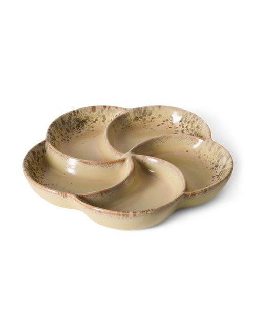 HKliving Snack Tray Grit, unterteiltes Keramik Snacktablett mit skulpturaler Form und farbverlaufender Glasur zum Servieren von Snacks und Dips