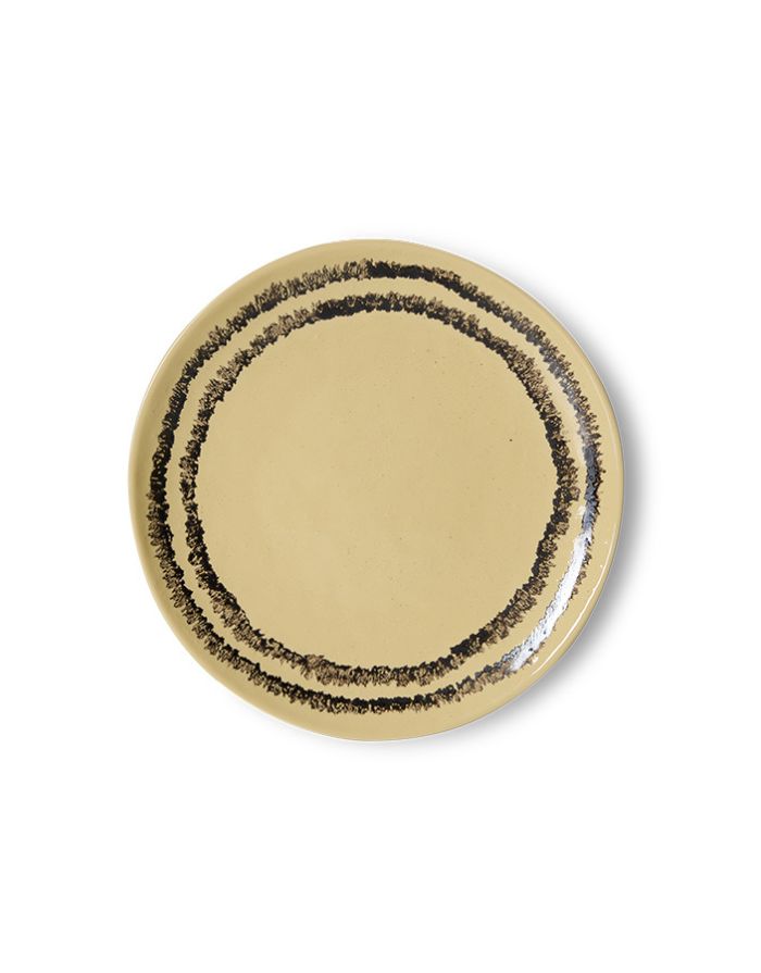 Hkliving Dessert Teller Vanilla mit 17,5cm Durchmesser in Gelb, Beige mit schwarzem Rand 