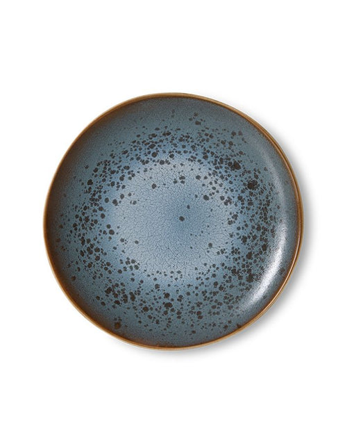 Teller Side Plate von Hkliving mit 22cm Durchmesser und in der Fabe Dunkelblau gesprenkelt mit braunem Rand
