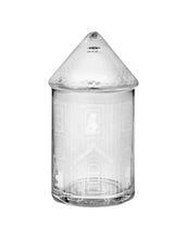 Laden Sie das Bild in den Galerie-Viewer, Moominhouse Glas-Aufbewahrung von Muurla – blaues rundes Muminhaus aus Glas, Ø 9 cm, Höhe 18,5 cm.
