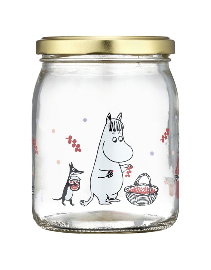 Glas mit Schraubdeckel Moomin 0,5 L von Muurla, luftdicht verschließbar, mit Moomin-Motiv, inkl. Stickeretiketten, spülmaschinenfest