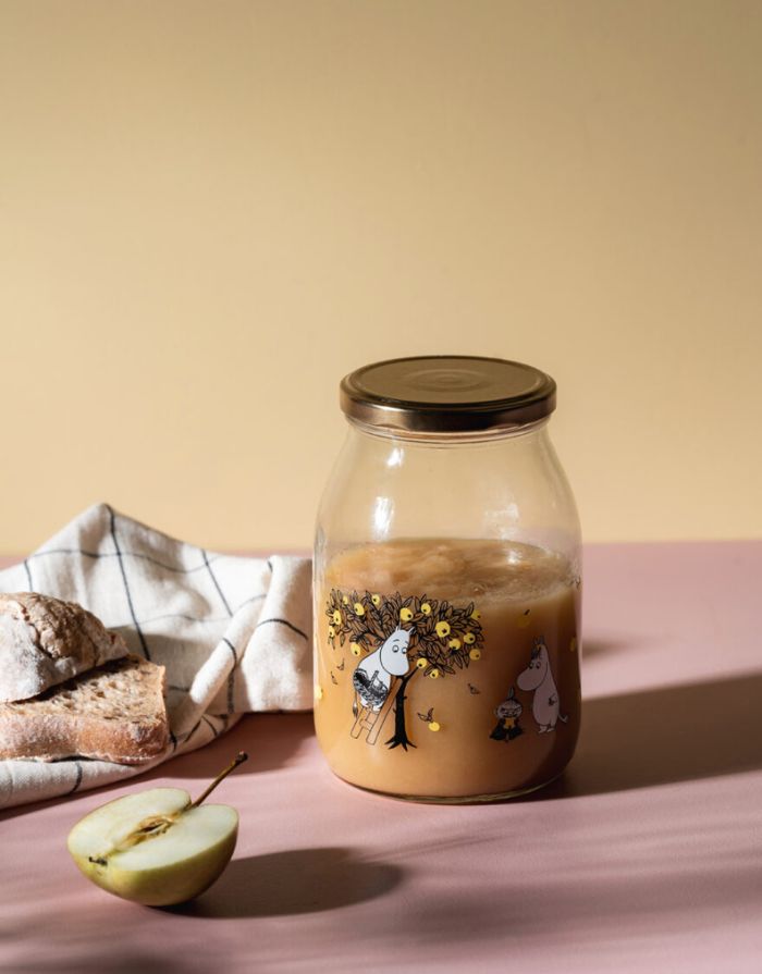 Glas mit Schraubdeckel Moomin 1L von Muurla, luftdicht verschließbar, mit Moomin-Motiv, inkl. Stickeretiketten, spülmaschinenfest
