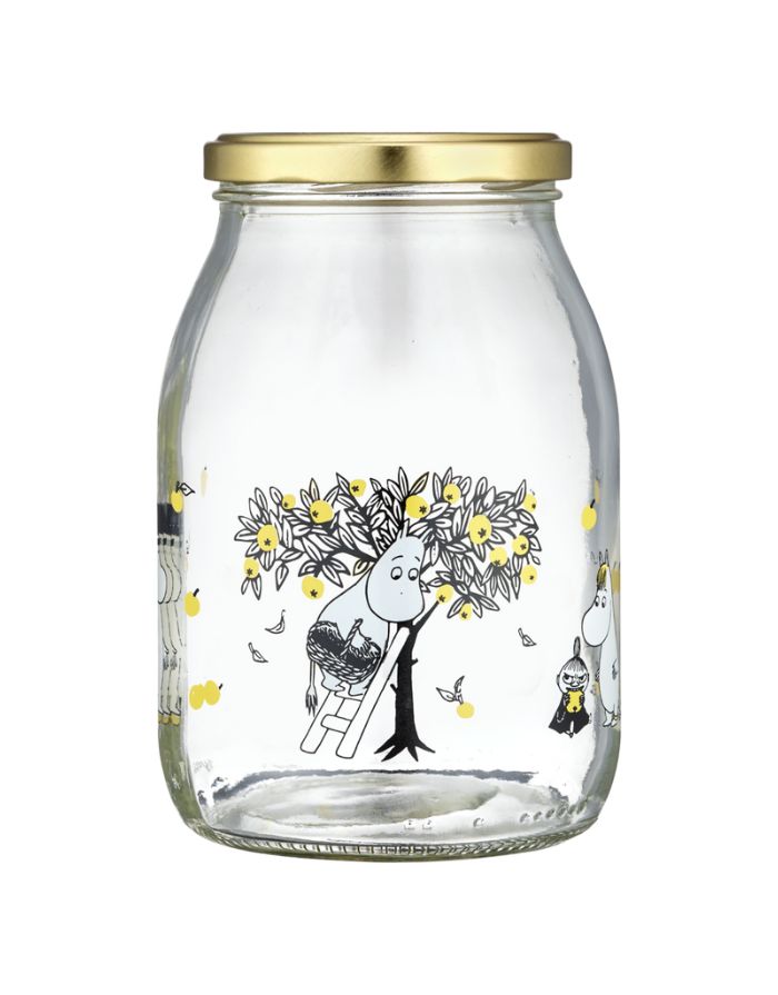 Glas mit Schraubdeckel Moomin 1L von Muurla, luftdicht verschließbar, mit Moomin-Motiv, inkl. Stickeretiketten, spülmaschinenfest