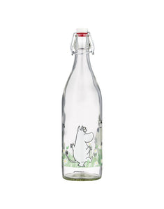 Glasflasche Moomin Meadow von Muurla mit Moomin-Illustration, 1 Liter, luftdichter Bügelverschluss, spülmaschinenfest