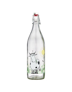 Glasflasche Moomin Meadow von Muurla mit Moomin-Illustration, 1 Liter, luftdichter Bügelverschluss, spülmaschinenfest