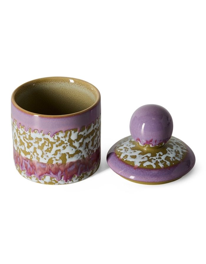 HKliving 70s Ceramics Aufbewahrungsdose Small aus mehrfarbig glasiertem Steingut mit Deckel.