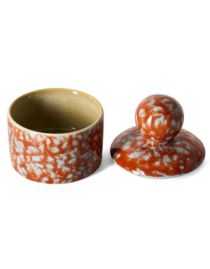 Kleine HKliving 70s Ceramics Aufbewahrungsdose XS aus mehrfarbig glasiertem Steingut mit Deckel.