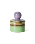 Kleine HKliving 70s Ceramics Aufbewahrungsdose XS aus mehrfarbig glasiertem Steingut mit Deckel.
