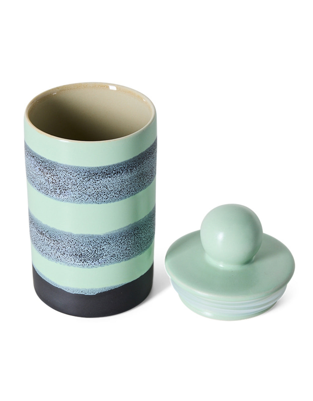 Mittelgroße Aufbewahrungsdose aus der 70s Ceramics Kollektion von HKliving aus glasiertem Steingut in Multicolour mit Deckel.