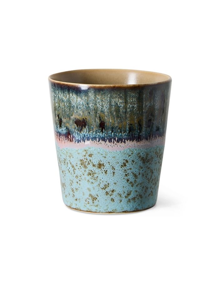  Mehrfarbiger HKliving 70s Ceramics Coffee Mug aus glasiertem Steingut in kompakter Form mit charakteristischer Retro-Glasur.