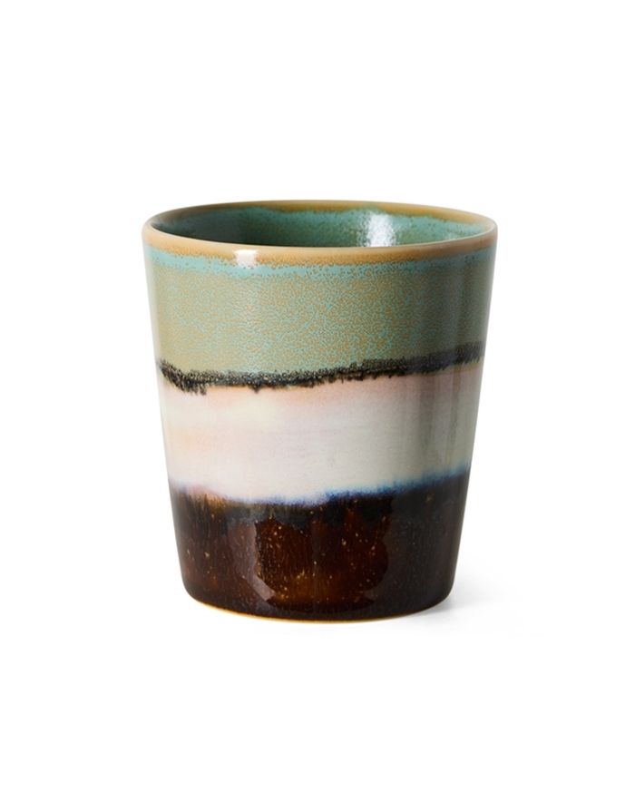 Mehrfarbiger HKliving 70s Ceramics Coffee Mug aus glasiertem Steingut in kompakter Form mit charakteristischer Retro-Glasur.