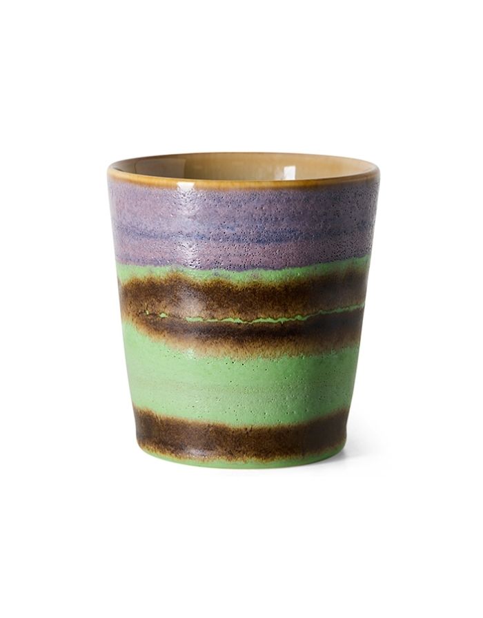 Mehrfarbiger HKliving 70s Ceramics Coffee Mug aus glasiertem Steingut in kompakter Form mit charakteristischer Retro-Glasur.